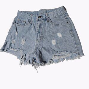 Shein Jean Shorts Womens Small High Rise Light Wash Distressed Denim Cutoffs